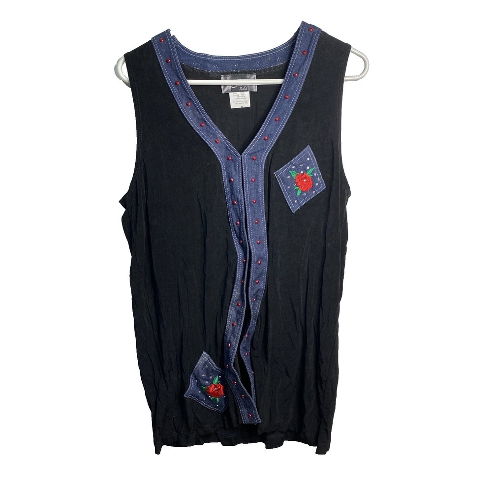 slinky brand womens cardigan size medium vintage sleeveless vest hooks rose